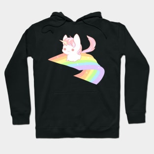 Cute pink fluffy unicorn on a pastel rainbow Hoodie